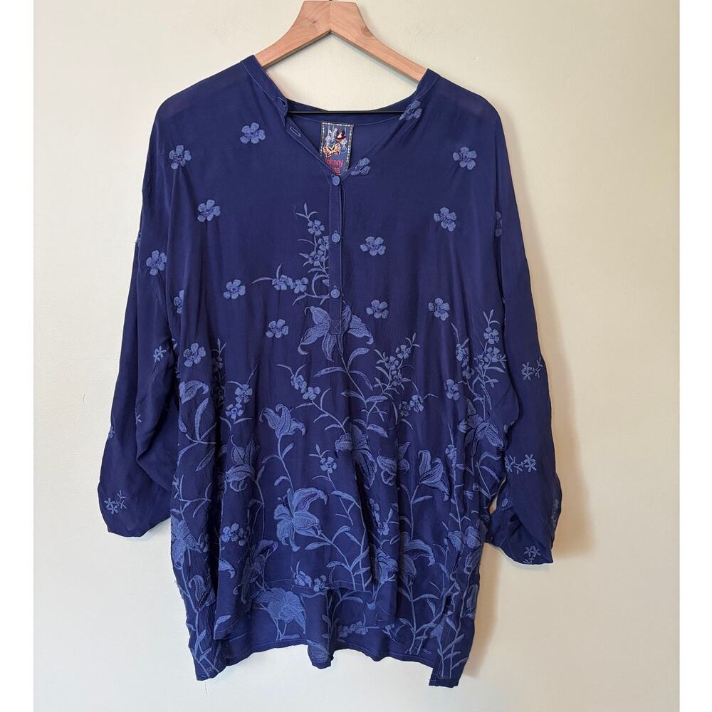 Johnny Was Floral Tunic Top Size XL Boho Whimsey Embroidered